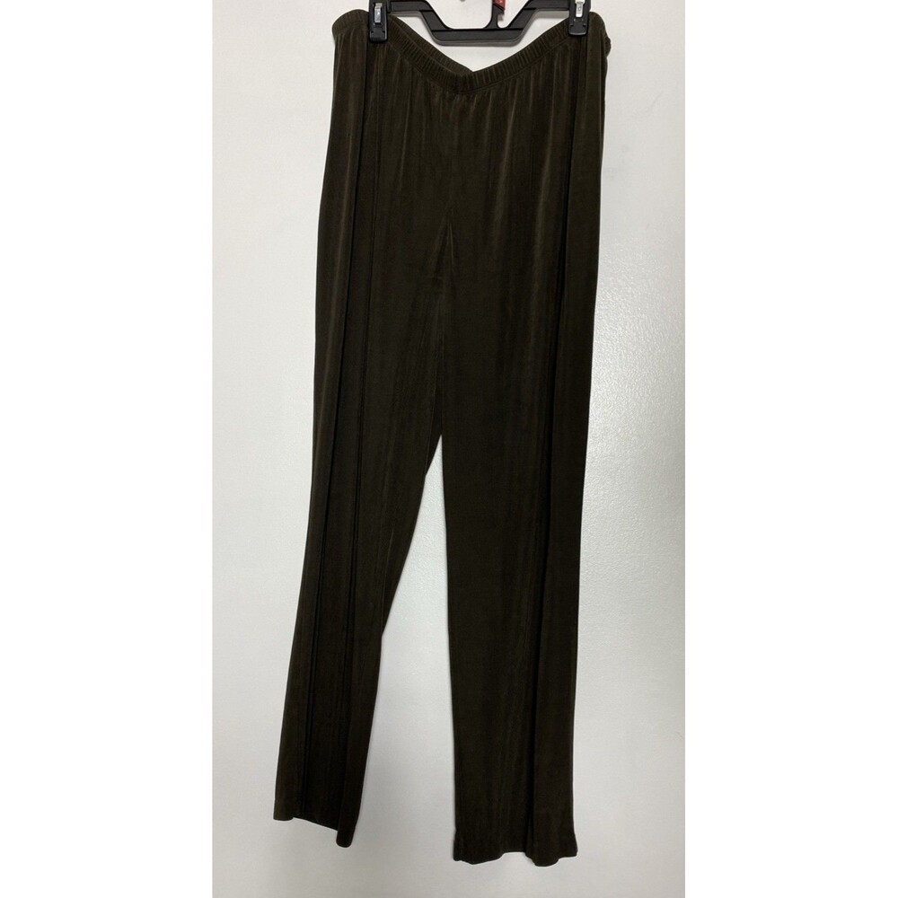 Plus Sz 2X Maggie Barnes Slinky Knit Wide Leg Pants Elastic Waist Pull On Brown